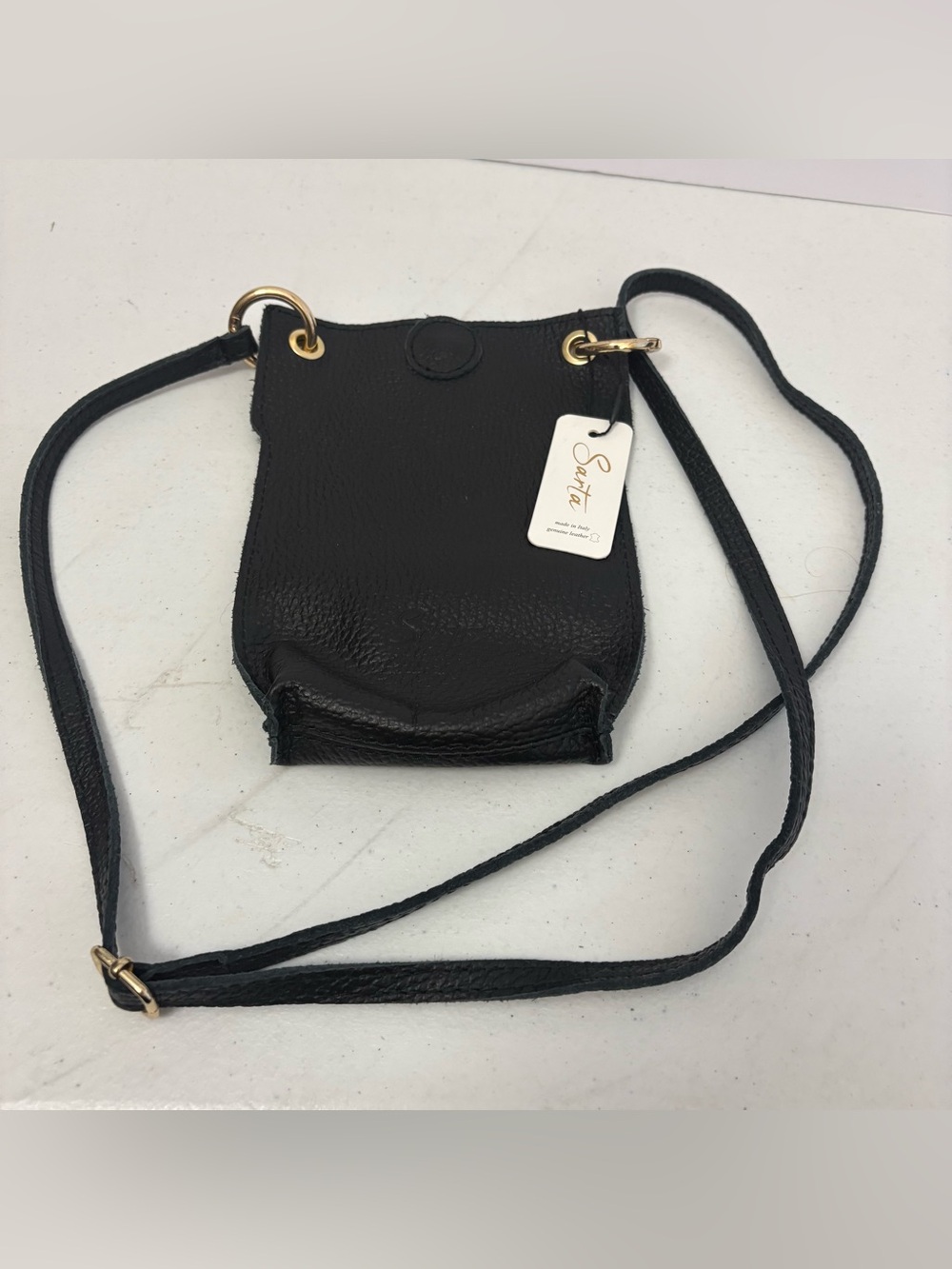 Sarta & Co black pebbled Italian leather crossbody phone pouch Purse